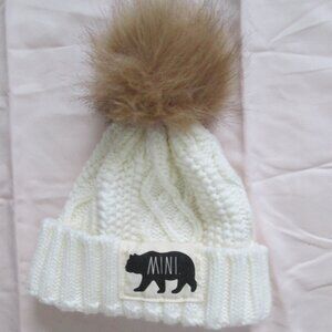 RAE DUNN acrylic white cable knit beanie
